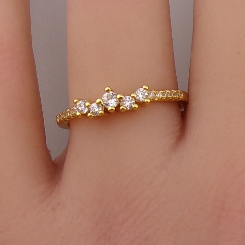 Stardust 18k Gold Pave CZ Band, Engagement Propose Promise Love Wedding Bride